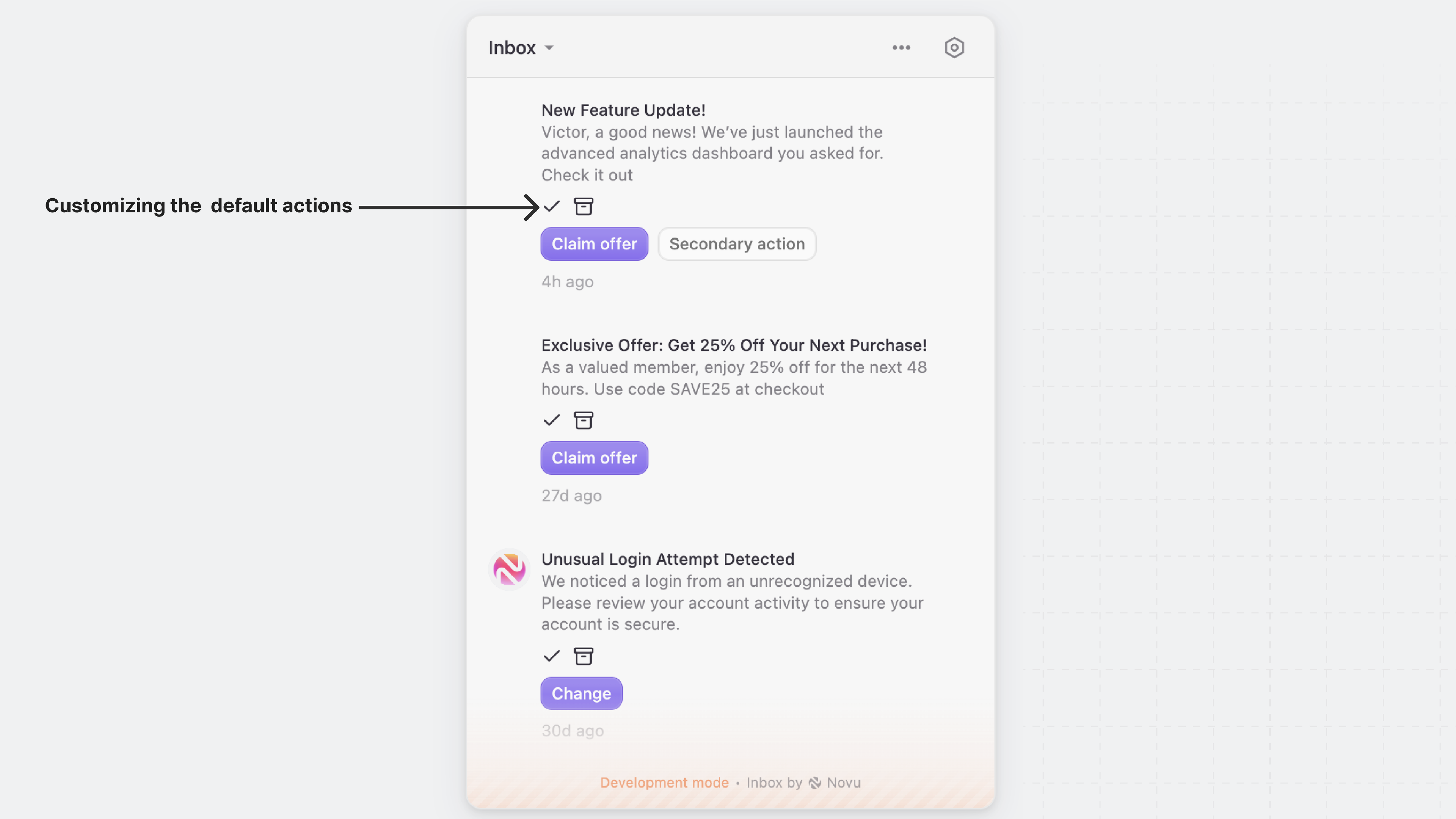 Customize the default actions