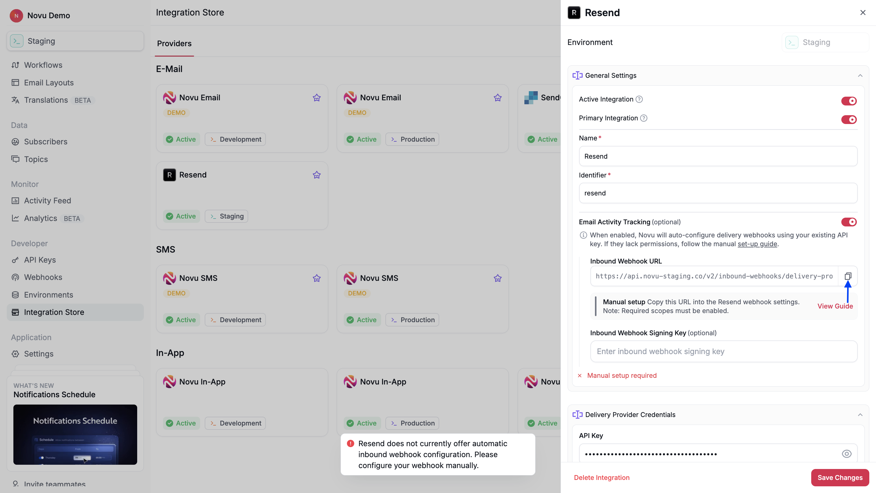 Copy Webhook URL from Novu